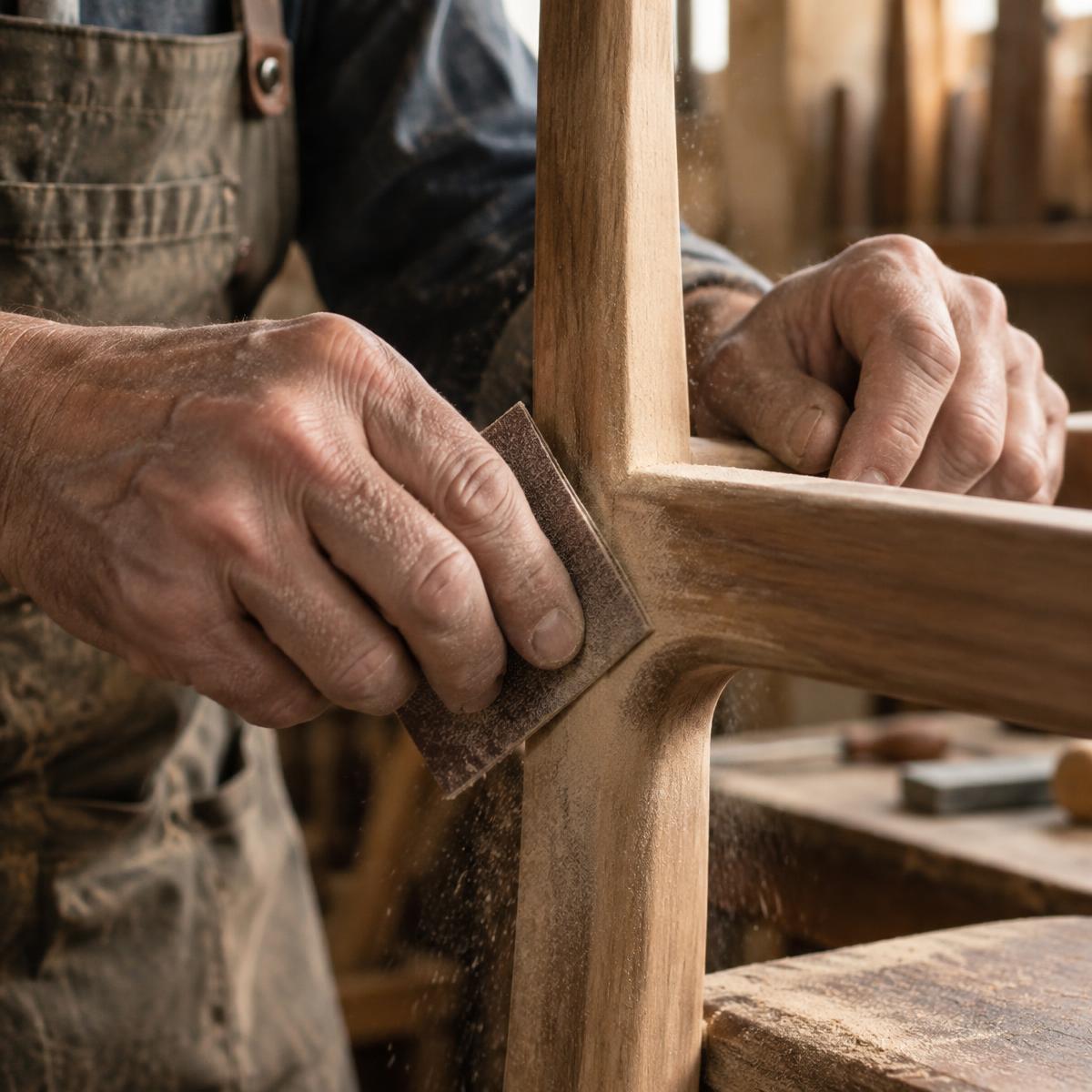 Sanding a chair joint